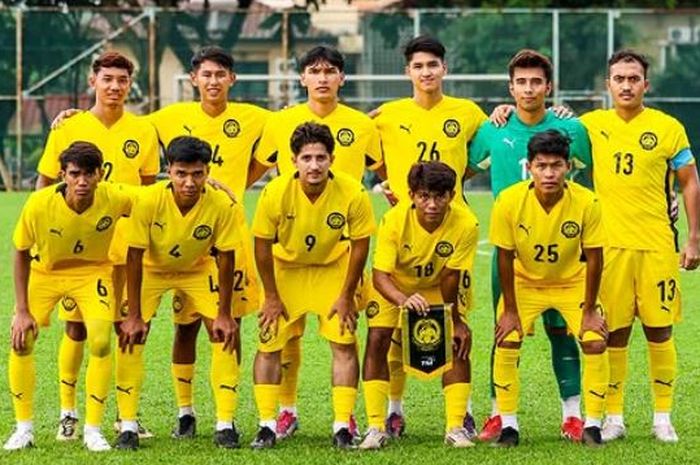 Skuad Timnas U-23 Malaysia saat menjalani laga uji coba jelang ASEAN Cup U-23 2025 melawan PDRM FC.