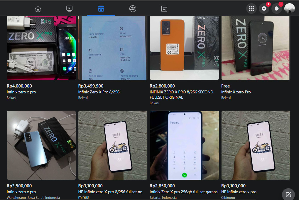 Harga hp second Infinix Zero X Pro 8/256GB di Facebook Marketplace