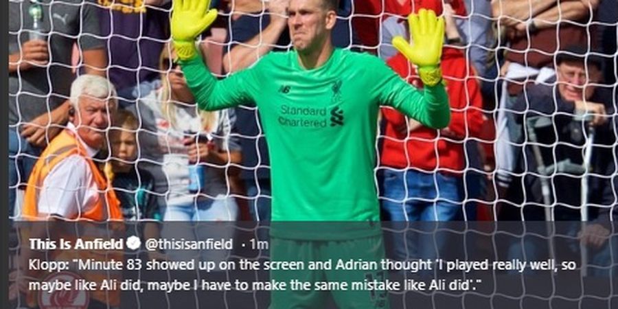 VIDEO - Adrian Lakukan Blunder yang Berujung Kebobolan untuk Liverpool