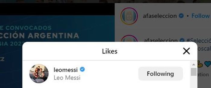 Lionel Messi menyukai postingan @afaseleccion.