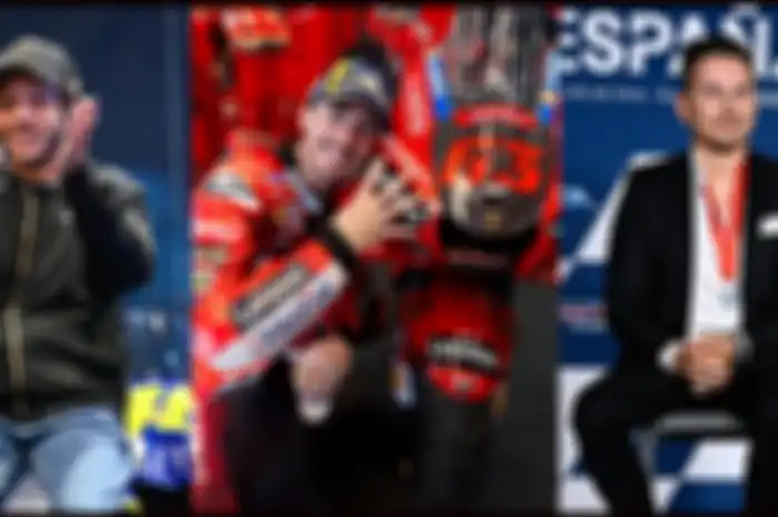 Jika Francesco Bagnaia (tengah) juara MotoGP Aragon 2022 langkahi rekor legenda MotoGP Valentino Rossi (kiri) dan Jorge Lorenzo (kanan)