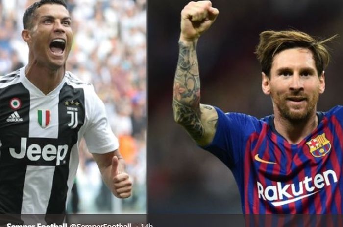 Megabintang Juventus, Cristiano Ronaldo dan megabintang Barcelona, Lionel Messi.