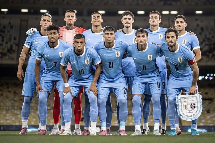 Skuad timnas Uruguay kala melawan Republik Dominika di Stadion Nasional Bukit Jalil, Malaysia, Jumat (10/10/2025) malam. 