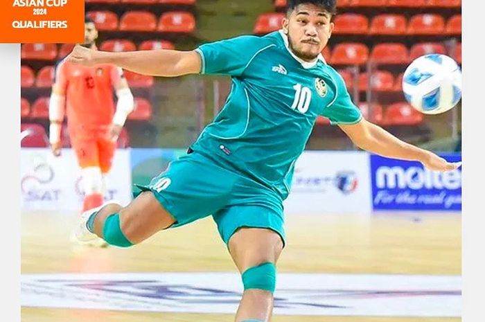 Bomber Timnas Futsal Indonesia, Evan Soumilena, saat membela Timnas Indonesia di ajang Kualifikasi Piala Asia Futsal 2024 melawan Afghanistan, Senin (9/10/2023).