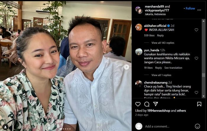 Komentar Aldi Taher bak menjodohkan Marshanda dan Vicky.