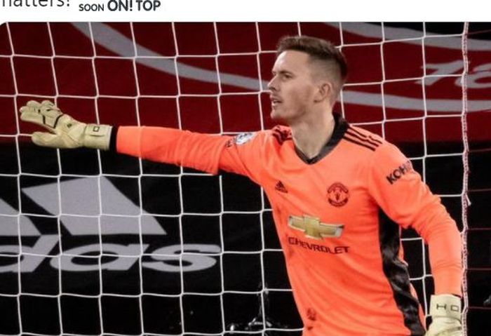 Ekspresi kiper Manchester United, Dean Henderson, dalam laga Liga Inggris kontra Sheffield United di Stadion Bramall Lane, Kamis (17/12/2020).