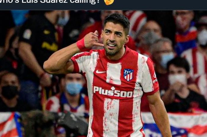 Selebrasi Luis Suarez usai mencetak gol Atletico Madrid ke gawang Barcelona di lanjutan Liga Spanyol, 2 Oktober 2021.