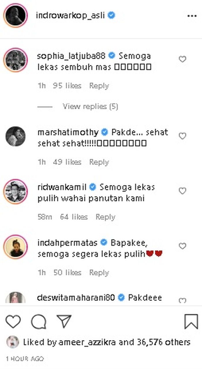 Komentar sederet artis yang mendoakan kesembuhan Indro Warkop.