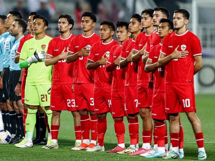 Skuad timnas U-23 Indonesia berpose menjelang duel Piala Asia U-23 2024 melawan Yordania.