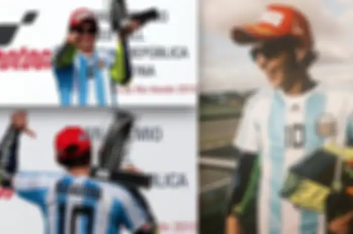 Moment 2015 saat Rossi mengenakan jersey Maradona di podium