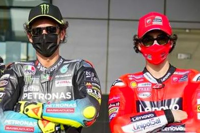 Sebagian dari wakil Italia pada kejuaraan dunia MotoGP 2021 (dari kiri ke kanan), Franco Morbidelli, Luca Marini, Valentino Rossi, dan Francesco Bagnaia.