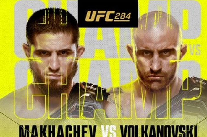 Poster pertarungan acara utama UFC 284 antara Islam Makhachev vs Islam Volkanovski pada 12 Februari nanti di Australia.