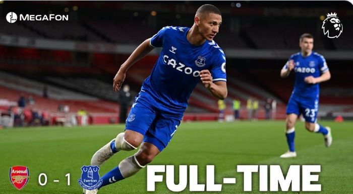 Pemain Everton, Richarlison, dalam laga versus Arsenal dalam lanjutan Liga Inggris di Stadion Emirates, Jumat (23/4/2021).