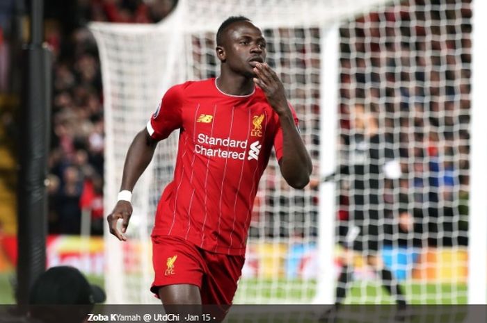 Striker asal Senegal, Sadio Mane, melakukan selebrasi usai mencetak gol untuk Liverpool.