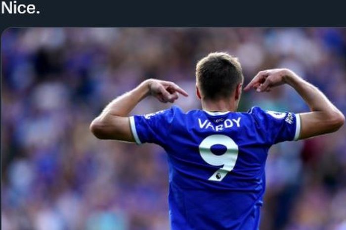 Penyerang Leicester City, Jamie Vardy, merayakan gol ke gawang Manchester United dalam duel Liga Inggris, 16 Oktober 2021.