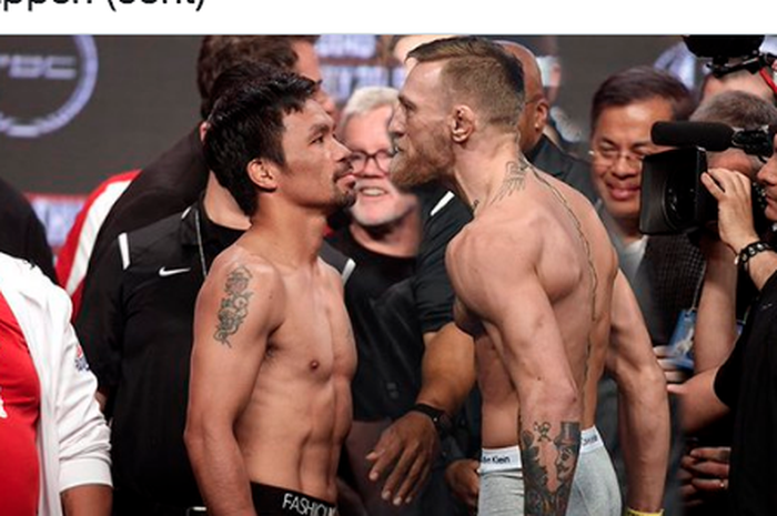 Rekayasa foto sesi staredown antara Manny Pacquiao (kiri) dan Conor McGregor (kanan).