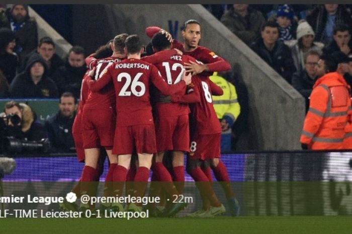 Liverpool merayakan kemenangan 4-0 di kandang Leicester City, King Power Stadium, Kamis (26/12/2019).