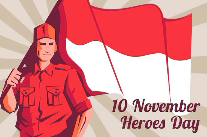 Ilustrasi poster Hari Pahlawan anak SD.