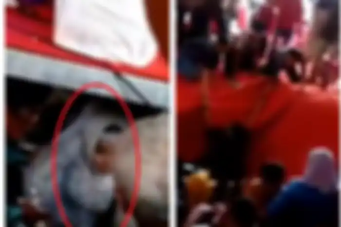 Geger pengantin jatuh ke sungai karena panggung roboh