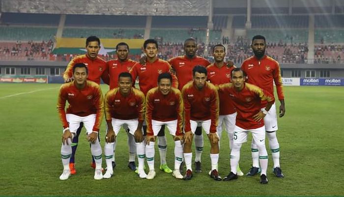 Starting XI timnas Indonesia saat uji coba melawan Myanmar.