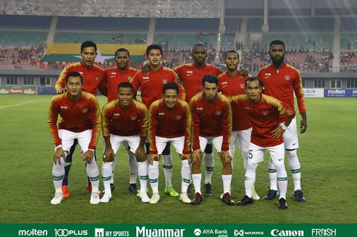 Starting XI timnas Indonesia saat uji coba melawan Myanmar.