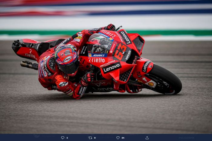 Pembalap Ducati Lenovo, Francesco Bagnaia, saat mengaspal pada MotoGP Americas 2021 di Circuit of the Americas, Austin, Texas.