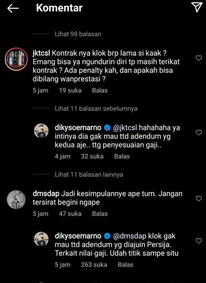 Ketua The Jak Mania, Diky Soemarno, mengungkapkan alasan lain di balik kepergian Marc Klok dari Persija.