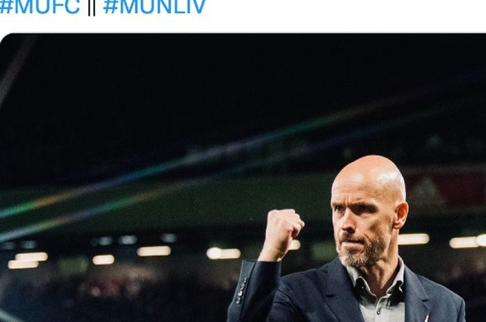 Ekspresi pelatih Manchester United, Erik ten Hag, usai laga melawan Liverpool pada laga Liga Inggris musim 2022-2023 di Stadion Old Trafford, Senin (22/8/2022). 