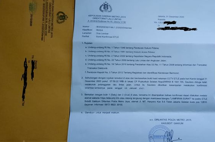 Ilustrasi surat tilang elektronik.