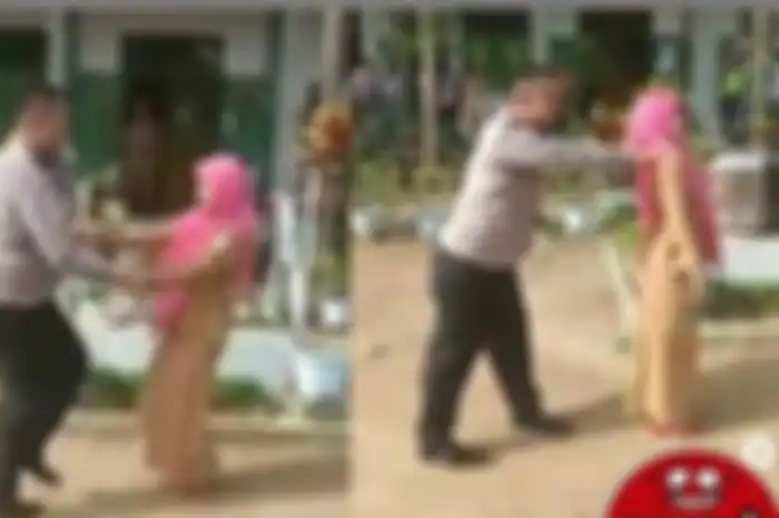 Aksi pak polisi dengan ibu guru dihadapan siswa SMA