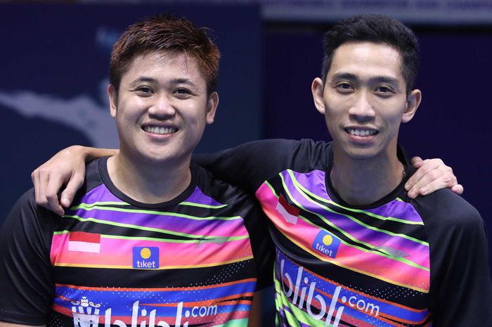 Wahyu Nayaka Arya Pangkaryanira/Ade Yusuf Santoso di Wuhan Sports Center Gymnasium, Wuhan, China, Senin (22/4/2019).