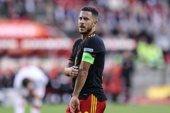 Aksi Eden Hazard dalam laga antara timnas Belgia dan timnas Polandia di Stadion King Baudouin, Rabu (8/6/2022).