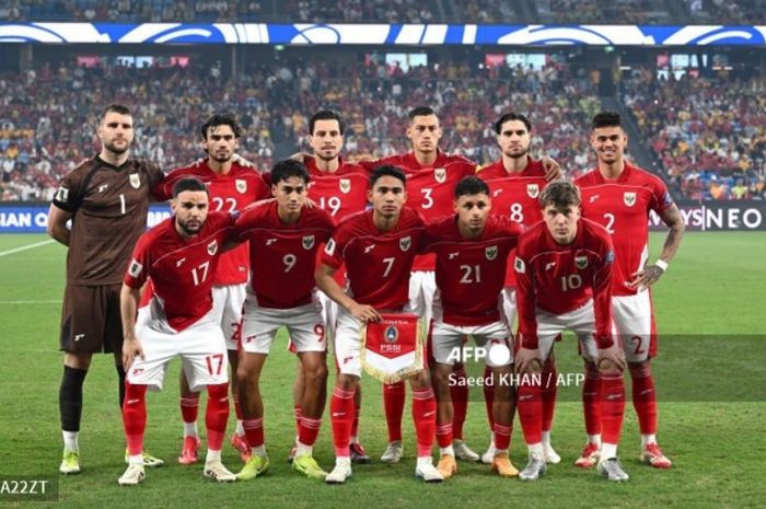 Skuad Timnas Indonesia saat menghadapi tuan rumah Australia dalam laga lanjutan Kualifikasi Piala Dunia 2026 zona Asia.