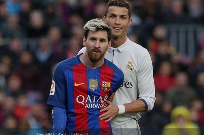 Lionel Messi dan Cristiano Ronaldo dalam partai el clasico antara Barcelona dan Real Madrid.