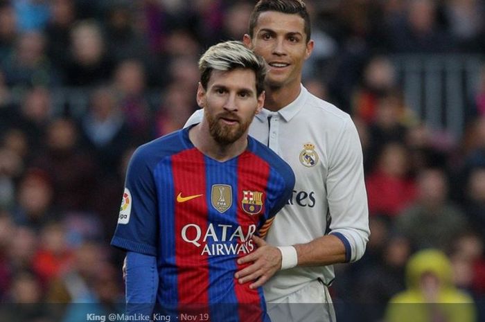 Lionel Messi dan Cristiano Ronaldo dalam partai el clasico antara Barcelona dan Real Madrid.