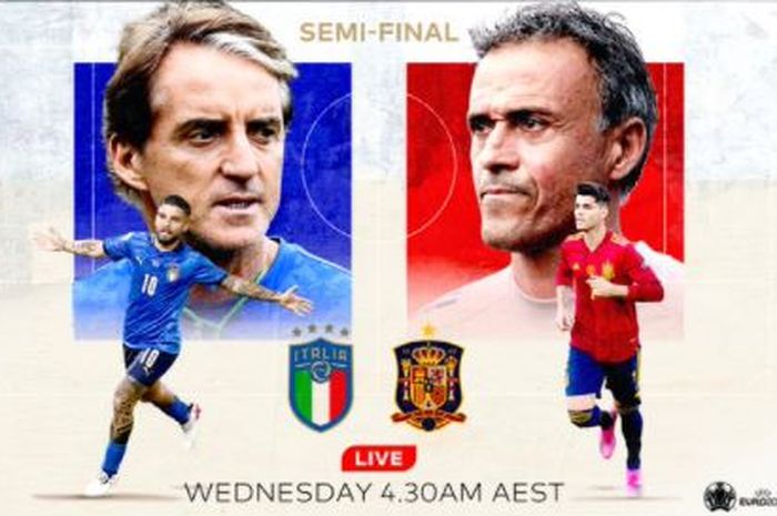 Timnas Italia dan timnas Spanyol akan berhadapan pada babak semifinal EURO 2020.