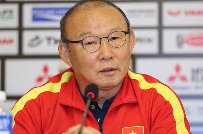 Pelatih Timnas Vietnam, Park Hang-seo, dalam konferensi pers menjelang tampil di Piala AFF 2022.