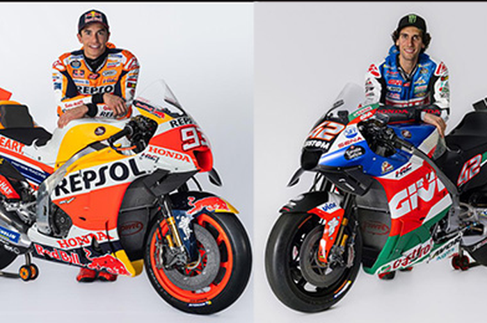 Marc Marquez (kiri) keki lihat Alex Rins (kanan) menang MotoGP Amerika 2023 cuma butuh 3 kali ngegas motor MotoGP Honda RC213V