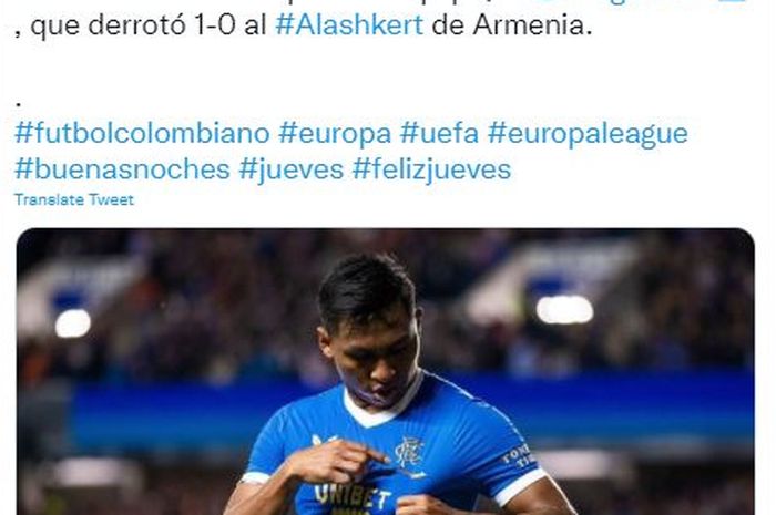 Striker Rangers, Alfredo Morelos dalam laga melawan Alashkert di leg pertama play-off Liga Europa, Kamis (19/8/2021)