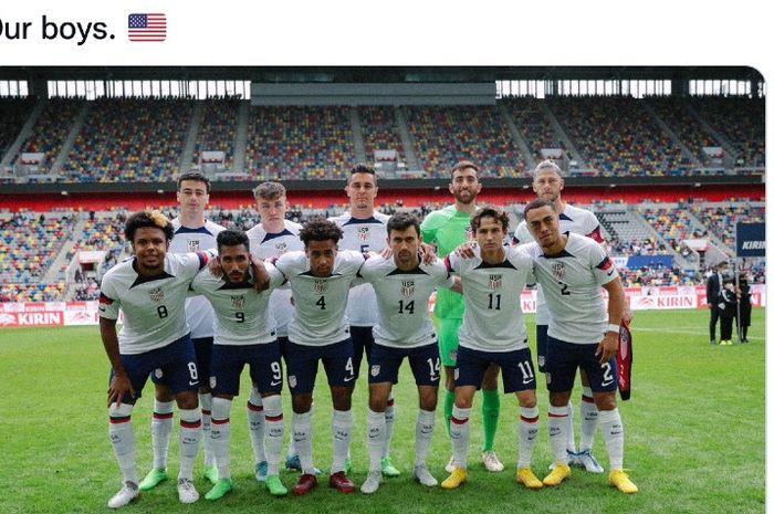 Skuad Amerika Serikat saat bertemu Jepang pada uji coba di Merkur Spiel Arena, Duesseldorf, Jerman, Jumat (24/9/2022).  