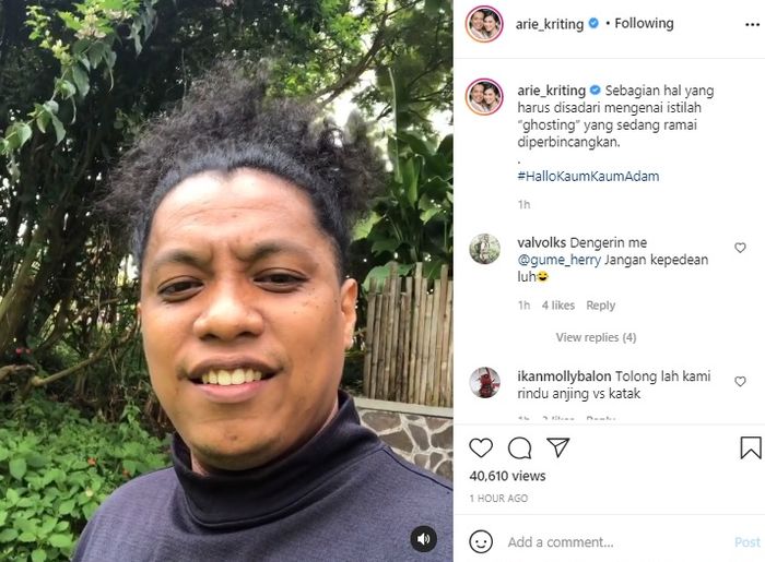 Unggahan Arie Kriting yang menjelaskan istilah ghosting.