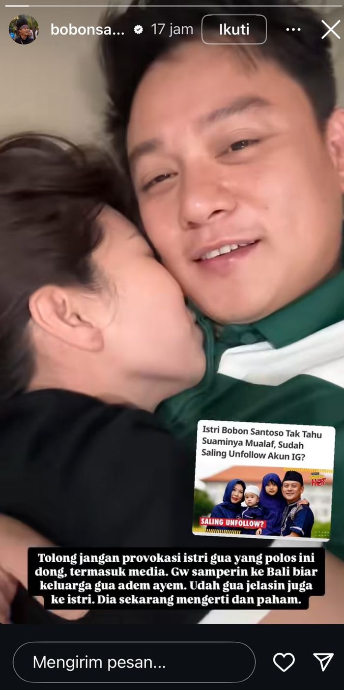 Bobon Santoso pamer momen mesra bareng istri usai dikabarkan mualaf