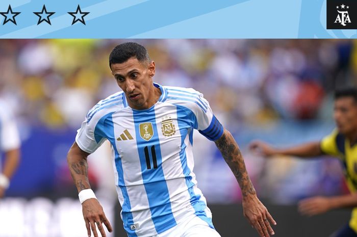 Aksi winger tim nasional Argentina, Angel di Maria, pada laga persahabatan melawan timnas Ekuador di Stadion Soldier Field, Minggu (9/6/2024).