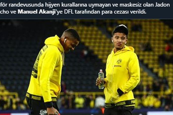 Jadon Sancho dan Manuel Akanji didenda oleh Otoritas Liga Jerman (DFL) usai melanggar protokol kesehatan saat cukur rambut.