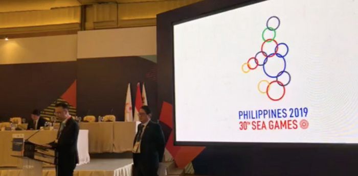 Presentasi logo SEA Games 2019 yang akan digelar di Filipina tahun 2019 nanti, Senin (20/8/2018).