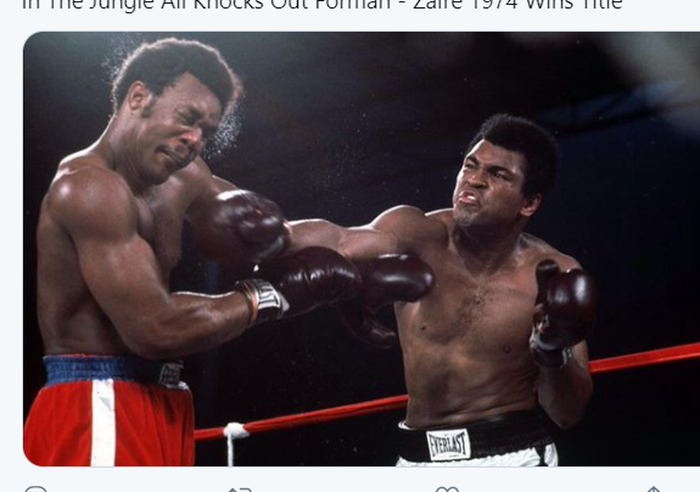 Ketika Muhammad Ali memukul George Foreman dalam laga bertajuk Rumble in the Jungle. 