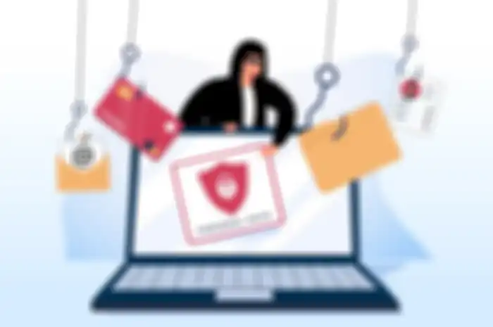 Ilustrasi berbagai metode penipuan online dengan berbagai metode di era digital. 