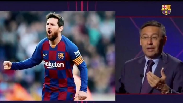 Kapten Barcelona, Lionel Messi, dan Presiden Barca, Josep Maria Bartomeu.