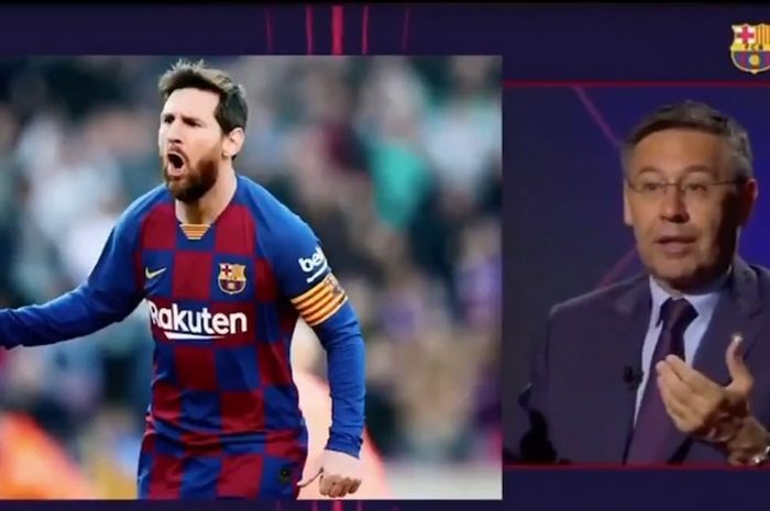 Lionel Messi dan mantan Presiden Barcelona, Josep Maria Bartomeu.