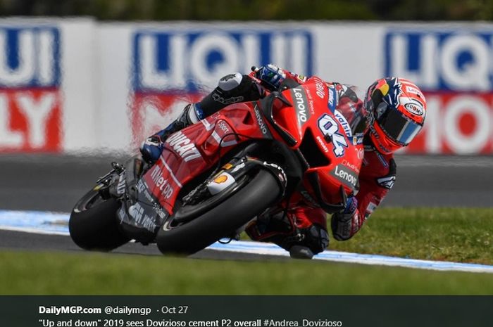 Aksi pembalap Ducati, Andrea Dovizioso pada seri MotoGP Australia 2019, Minggu (27/10/2019)